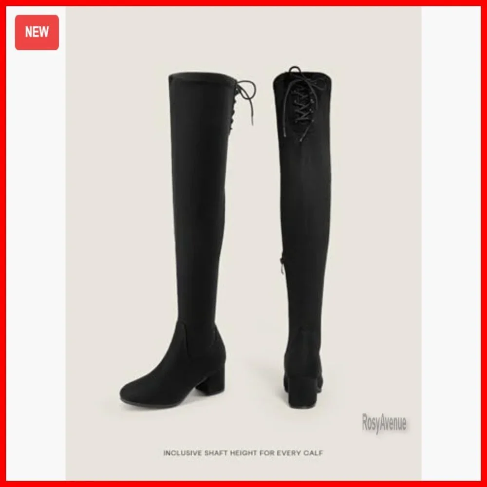 Women's Over the Knee Boots Chunky Heel Stretch Faux Suede Sexy Fall
